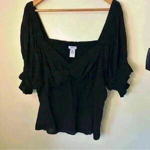 Nine West Twist Front Off the Shoulder Top Black Size 3X, cropped  redo photos